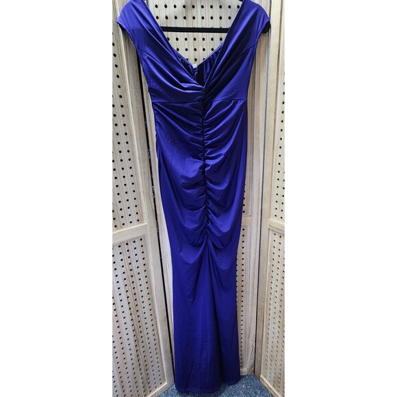 Purple Off The Shoulder Ruched Side Zip Formal Dress Stretchy Front Slit Holiday - Picture 1 of 7